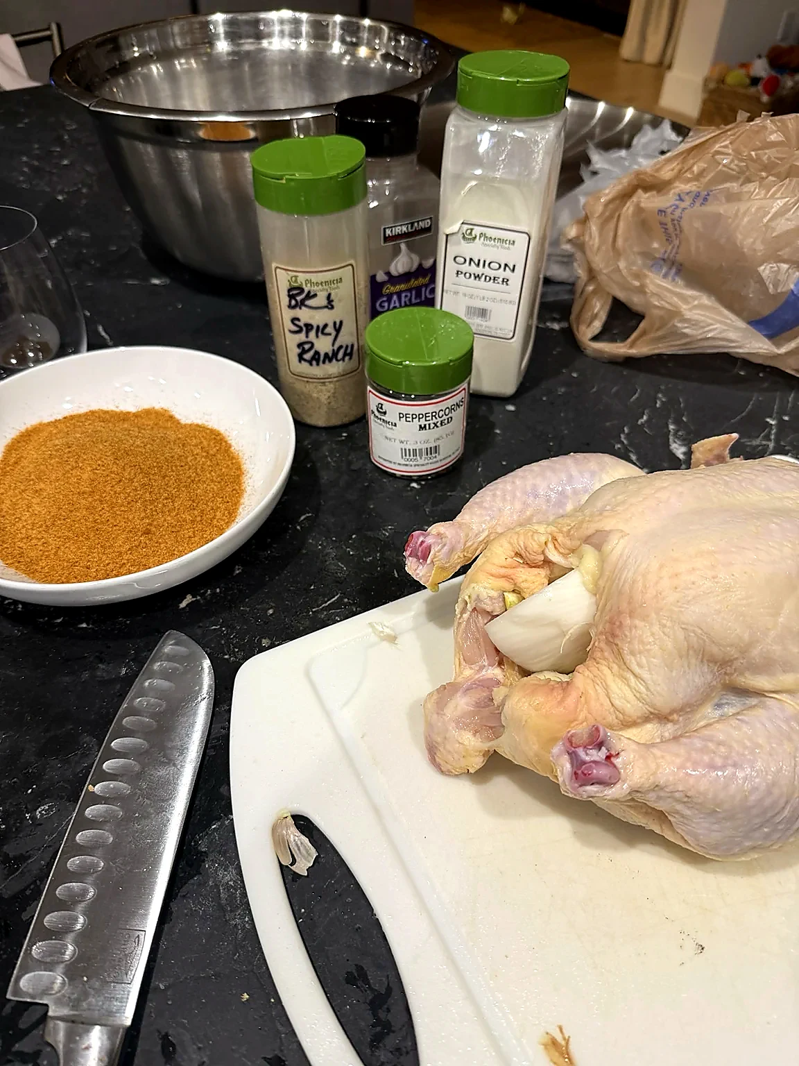 The chicken after its overnight Cajun dry brine, ready for the smoker.